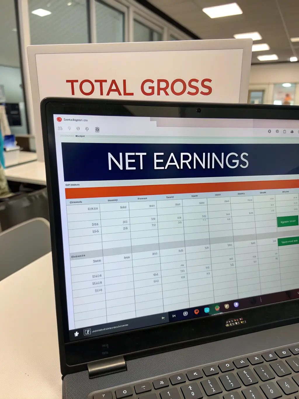 A computer screen displaying payroll data and employee information, illustrating Ledgerly's payroll services.